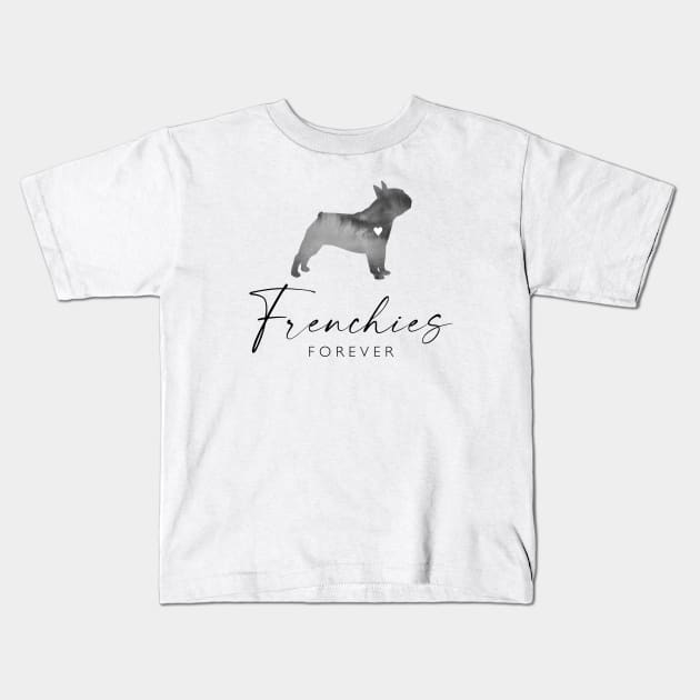 French Bull Dog Lover Gift - Ink Effect Silhouette - Frenchies Forever Kids T-Shirt by Elsie Bee Designs